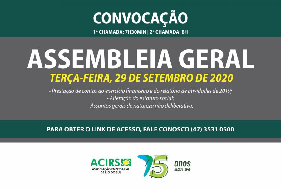 Edital de convocação para Assembleia Geral da Associação Empresarial de Rio do Sul