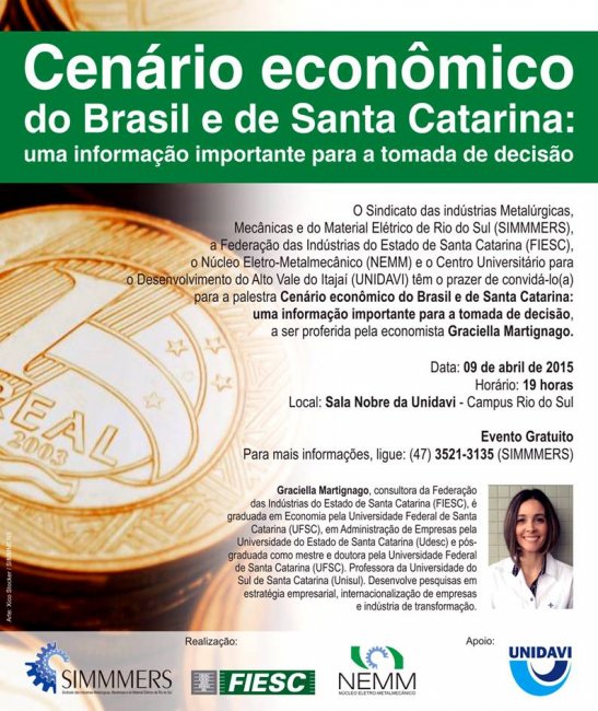 Vem aí a palestra Cenário econômico do Brasil e de Santa Catarina
