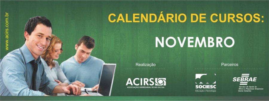 ACIRS divulga o calendário de cursos para NOVEMBRO