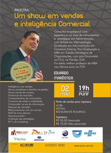 Melhor professor de MBA em marketing fará palestra em Rio do Sul