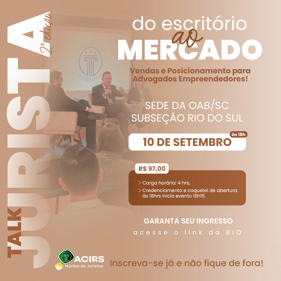 Imagem destaque na postagem Garanta seu ingresso para o 2ª Talk Jurista – Do escritório ao Mercado