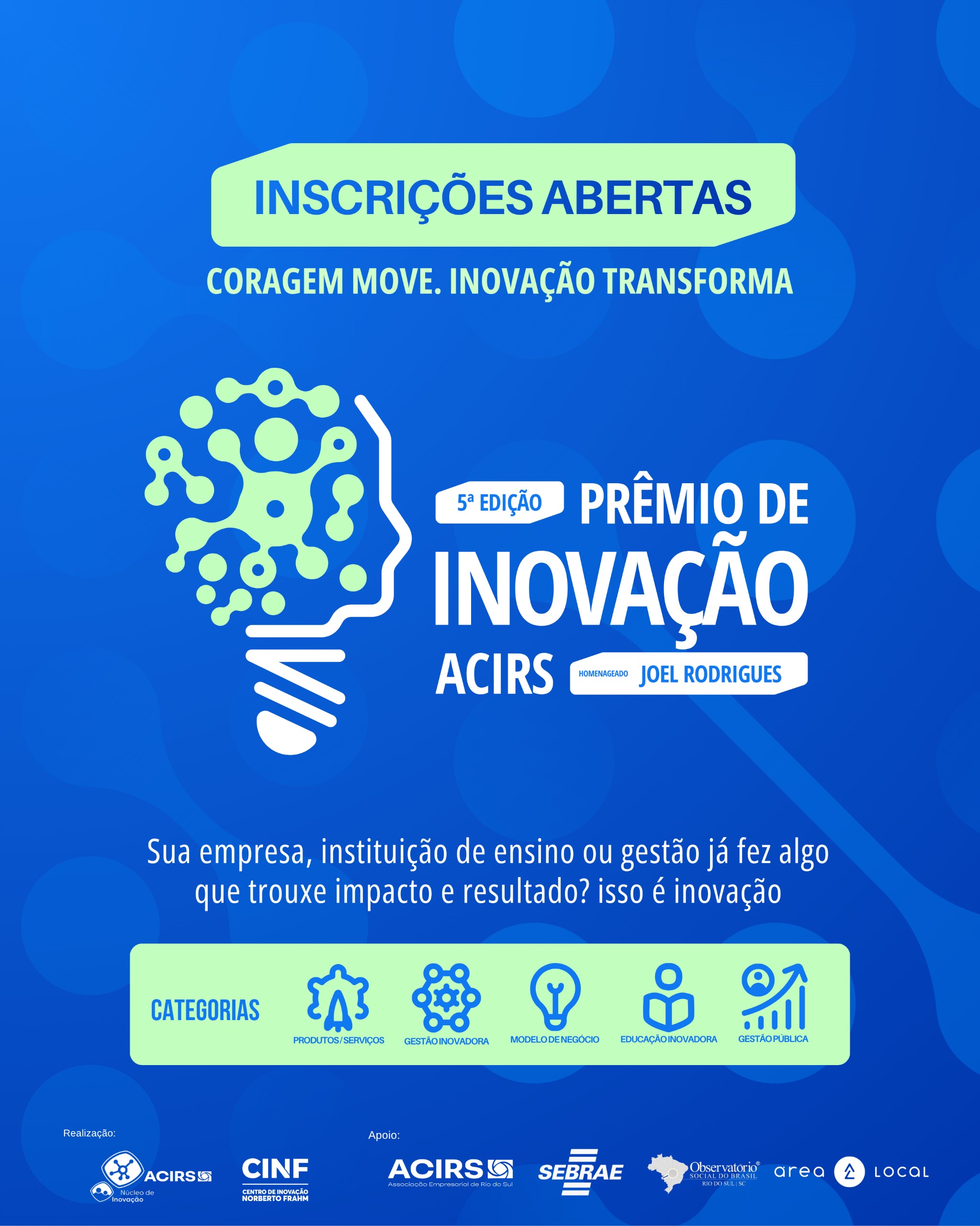 Imagem destaque na postagem Inscrições abertas para a 5ª edição do Prêmio de Inovação Acirs