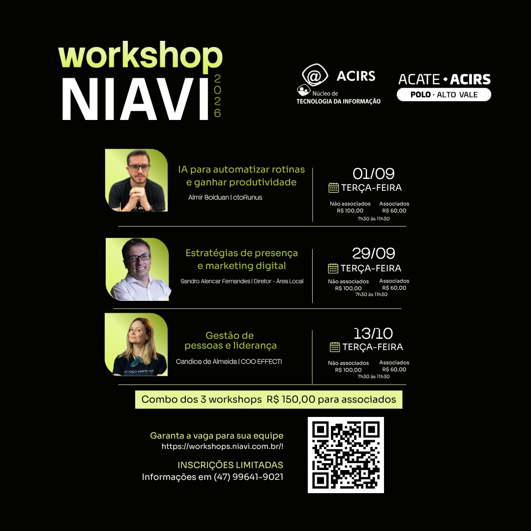 Imagem destaque na postagem Últimas vagas: Workshop NIAVI 2026 une IA, Marketing e Liderança no Alto Vale
